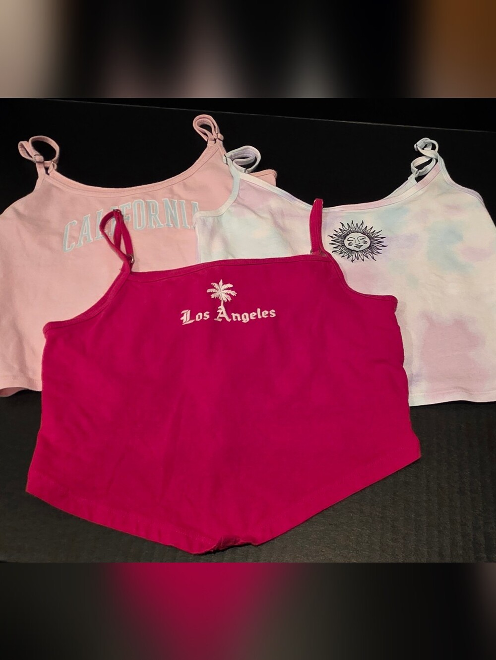 Hollister Three-Pack Tank Tops in Red, Light Pink & Pastel Tie-Dye
